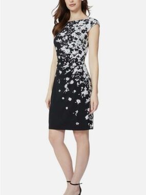 Ralph Lauren Black & White Floral Dress With Ruched Waist